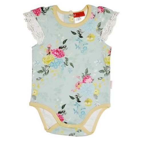 Love Henry Elka Printed Romper - Aqua Floral  (Sizes 000 to 2)