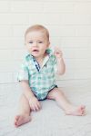 Love Henry Hunter Checked Shirt Romper - Aqua / Light Green (Only sizes 000 & 2 left)