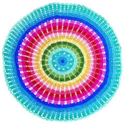 OB Designs Round Crochet Baby Blanket/Rug - Rainbow