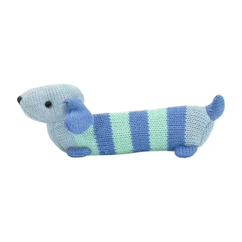 Knit Rattle - Dachshund - Blue