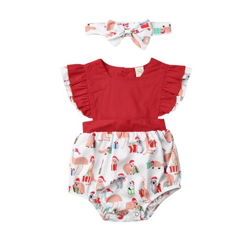 Aussie Christmas Baby Romper with Frill Sleeve and Headband