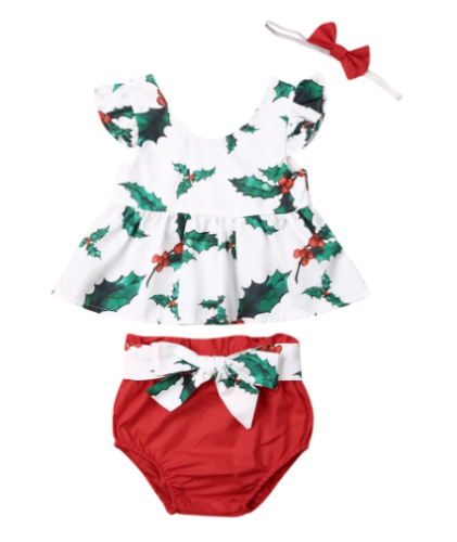 Holly Christmas Outfit and Headband (Only 0-6mths left)