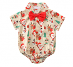 Baby Santa Shirt Romper with Red Bow Tie - Beige (only 12-18mths left)