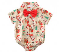 Baby Santa Shirt Romper with Red Bow Tie - Beige