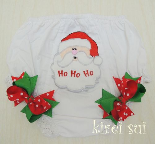 Christmas Santa Ho Ho Ho Nappy Cover/Bloomers with Double Bow