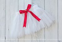 Soft White Tutu with Red Bow (Size 1-2)