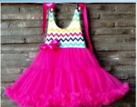 Rainbow Chevron Top Tutu Dress-Hot Pink Tulle