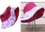 Reversible Adjustable Sun Hat - Pink & White Bird/Hot Pink Spot