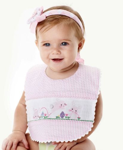 Mud Pie - Pink Smocked Bib - Easter Bunnies