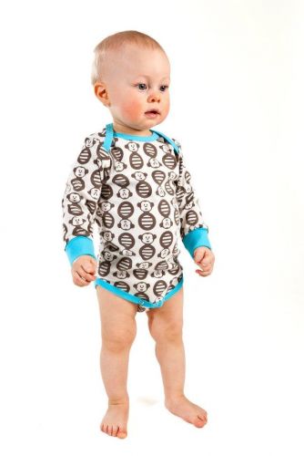 Nosh Organics - Funky Monkey Blue Onsie/Bodysuit Long Sleeve (only 9-12mths left)