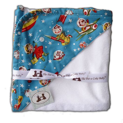 Pat a Cake Baby Retro Rockets Hooded Towel