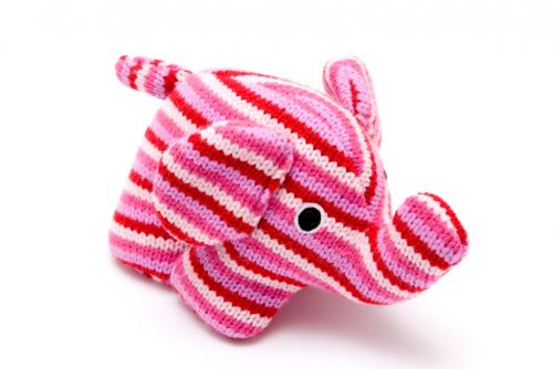 Knitted Elephant W/Rattle Pink