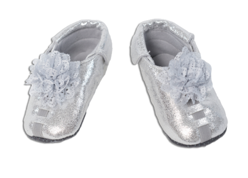 Shupeas - Silver Lace Flower Glitter - Expandable Baby Shoes