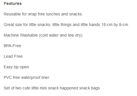 itzy ritzy mini snack bag features | Not Another Baby Shop